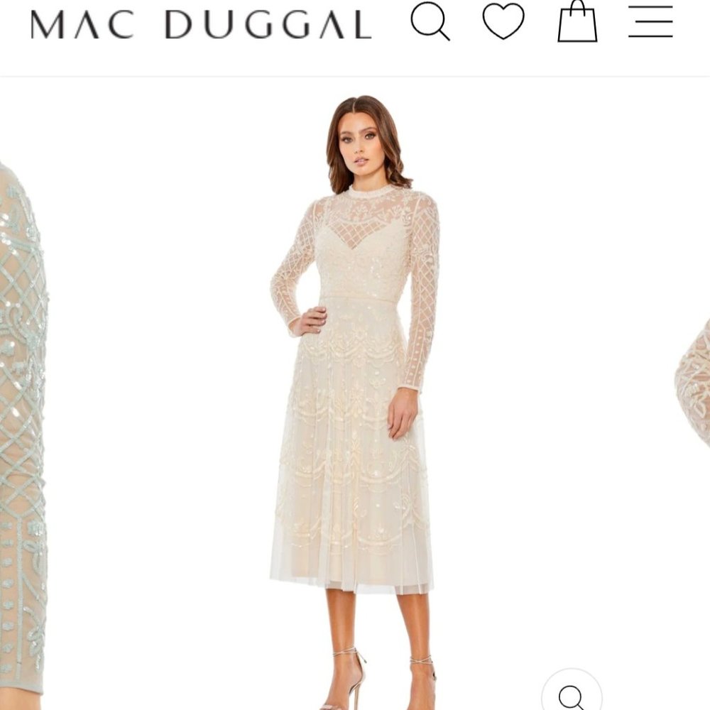 Mac Duggal Cream Long Sleeve Dress